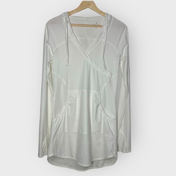 Athleta Wick It Wader Swim Dress Cover Up XS White Long Sleeve Hooded Tunic - Picture 1 of 9